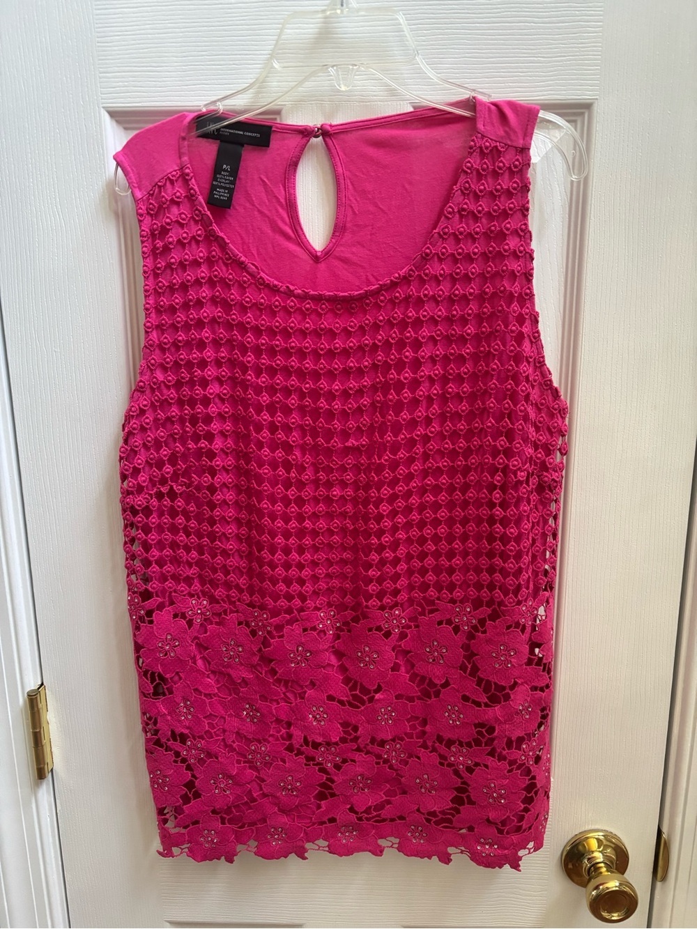 INC Sleeveless Fuchsia Crochet Lace Tank Top w/ Rhinestones, Size Lp, NWOT - Picture 2 of 6